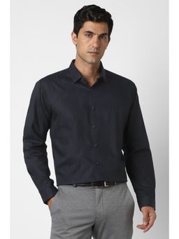 Van Heusen - Men Cotton Printed Collar Neck Slim Fit Black Shirt