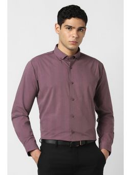 Van Heusen - Men Polyester Blend Textured Collar Neck Slim Fit Purple Shirt