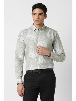 Van Heusen - Men Cotton Printed Collar Neck Slim Fit Grey Shirt