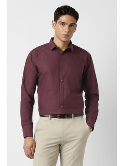 Van Heusen - Men Cotton Textured Collar Neck Slim Fit Maroon Shirt