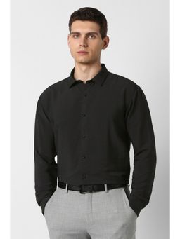 Van Heusen - Men Rayon Blend Solid Collar Neck Slim Fit Black Shirt