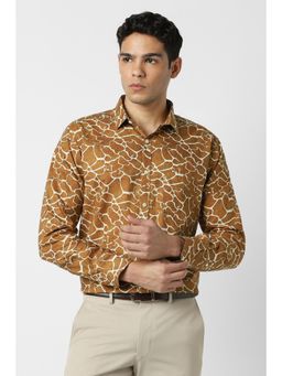 Van Heusen - Men Cotton Printed Collar Neck Slim Fit Brown Shirt