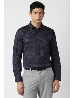 Van Heusen - Men Cotton Printed Collar Neck Slim Fit Black Shirt