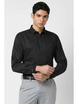 Van Heusen - Men Cotton Printed Collar Neck Slim Fit Black Shirt