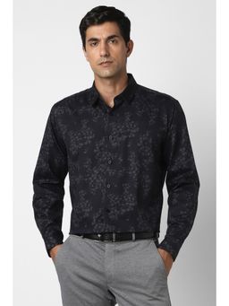 Van Heusen - Men Cotton Printed Collar Neck Slim Fit Black Shirt
