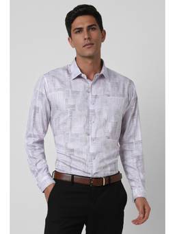 Van Heusen - Men Cotton Printed Collar Neck Slim Fit White Shirt