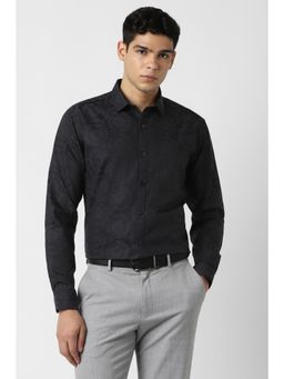 Van Heusen - Men Cotton Printed Collar Neck Slim Fit Black Shirt