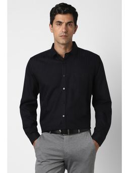 Van Heusen - Men Cotton Printed Collar Neck Slim Fit Black Shirt