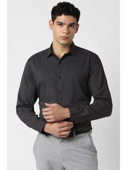 Van Heusen - Men Cotton Printed Collar Neck Slim Fit Black Shirt
