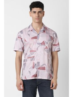 Van Heusen - Men Cotton Printed Collar Neck Slim Fit Pink Shirt
