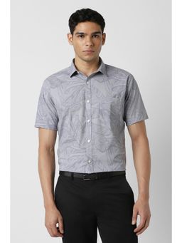 Van Heusen - Men Polyester Blend Printed Collar Neck Slim Fit Grey Shirt