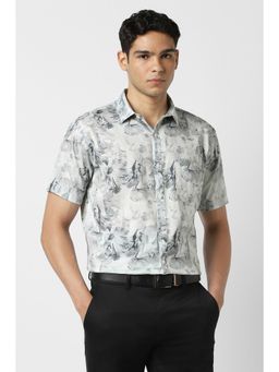 Van Heusen - Men Cotton Blend Printed Collar Neck Slim Fit Grey Shirt