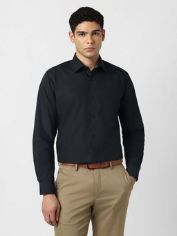 Van Heusen - Men Cotton Textured Collar Neck Regular Fit Black Shirt