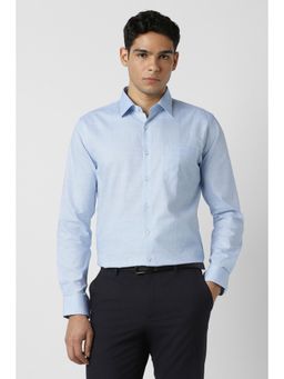 Van Heusen - Men Cotton Checks Collar Neck Slim Fit Blue Shirt