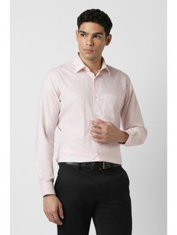 Van Heusen - Men Cotton Textured Collar Neck Regular Fit Pink Shirt