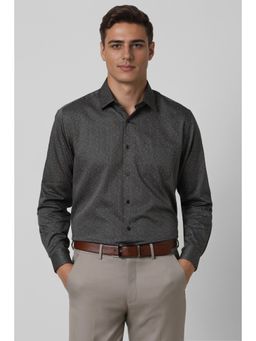 Van Heusen - Men Cotton Printed Collar Neck Regular Fit Black Shirt