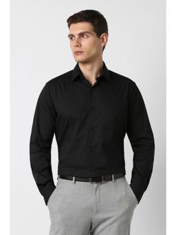 Van Heusen - Men Cotton Blend Textured Collar Neck Regular Fit Black Shirt