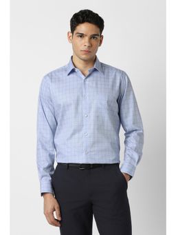 Van Heusen - Men Cotton Checks Collar Neck Regular Fit Light Blue Shirt