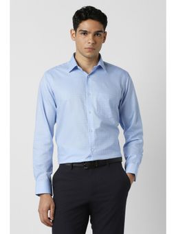 Van Heusen - Men Cotton Textured Collar Neck Regular Fit Light Blue Shirt