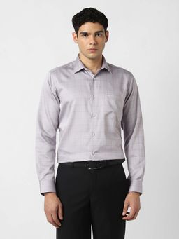 Van Heusen - Men Cotton Checks Collar Neck Regular Fit Grey Shirt