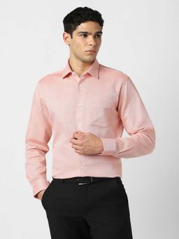 Van Heusen - Men Cotton Textured Collar Neck Regular Fit Pink Shirt