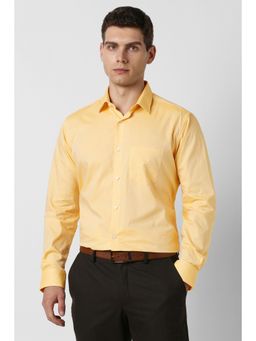 Van Heusen - Men Cotton Textured Collar Neck Regular Fit Yellow Shirt