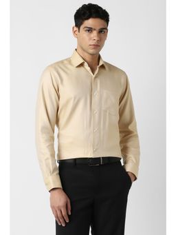Van Heusen - Men Cotton Textured Collar Neck Regular Fit Beige Shirt