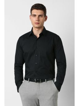 Van Heusen - Men Cotton Blend Textured Collar Neck Slim Fit Black Shirt