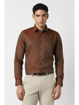 Van Heusen - Men Cotton Textured Collar Neck Slim Fit Brown Shirt