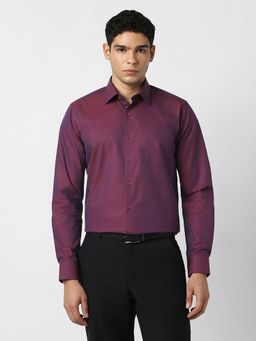 Van Heusen - Men Cotton Solid Collar Neck Slim Fit Purple Shirt