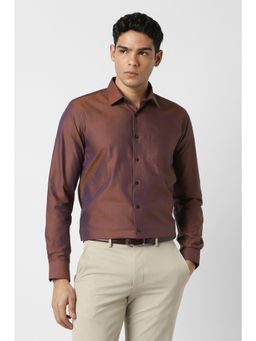 Van Heusen - Men Cotton Textured Collar Neck Slim Fit Brown Shirt