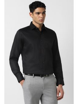 Van Heusen - Men Cotton Solid Collar Neck Slim Fit Black Shirt