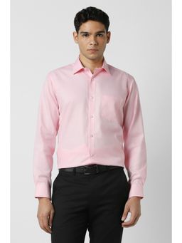 Van Heusen - Men Cotton Textured Collar Neck Regular Fit Pink Shirt