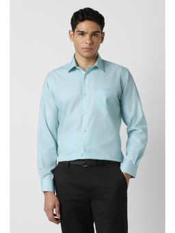 Van Heusen - Men Cotton Textured Collar Neck Regular Fit Blue Shirt