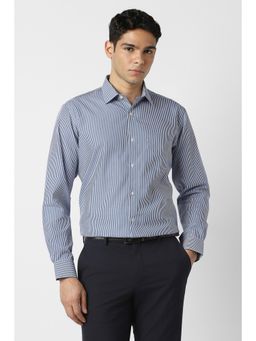 Van Heusen - Men Cotton Stripes Collar Neck Regular Fit Blue Shirt