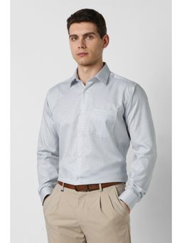 Van Heusen - Men Cotton Checks Collar Neck Regular Fit Light Grey Shirt