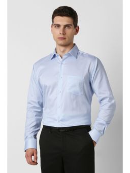 Van Heusen - Men Cotton Textured Collar Neck Regular Fit Blue Shirt
