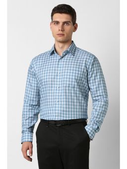 Van Heusen - Men Cotton Checks Collar Neck Regular Fit Blue Shirt