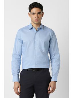 Van Heusen - Men Cotton Blend Solid Collar Neck Regular Fit Blue Shirt