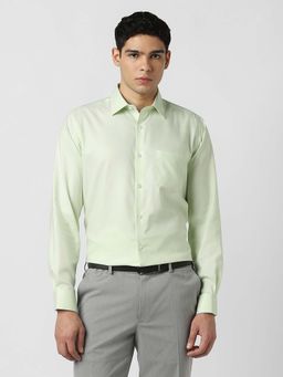 Van Heusen - Men Cotton Textured Collar Neck Regular Fit Green Shirt