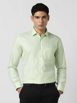 Van Heusen - Men Cotton Solid Collar Neck Slim Fit Green Shirt