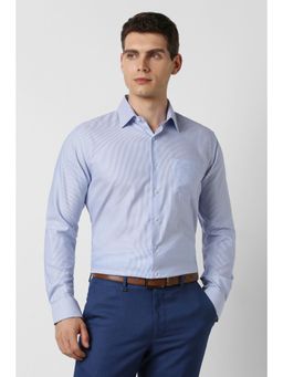 Van Heusen - Men Cotton Stripes Collar Neck Slim Fit Blue Shirt