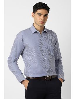 Van Heusen - Men Cotton Stripes Collar Neck Slim Fit Blue Shirt