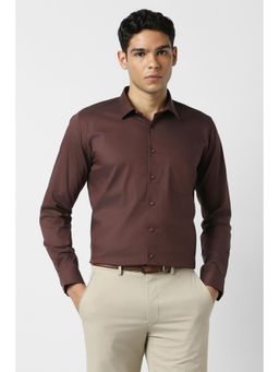 Van Heusen - Men Cotton Blend Solid Collar Neck Slim Fit Brown Shirt