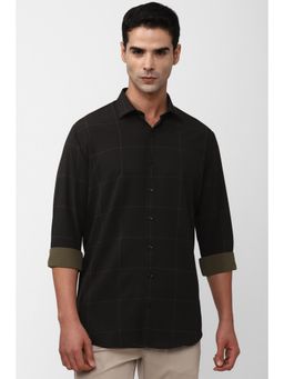 Van Heusen - Men Polyester Blend Checks Collar Neck Slim Fit Black Shirt