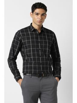 Van Heusen - Men Cotton Blend Checks Collar Neck Slim Fit Black Shirt