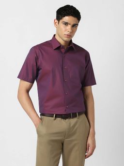Van Heusen - Men Cotton Solid Collar Neck Regular Fit Purple Shirt