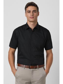 Van Heusen - Men Cotton Printed Collar Neck Regular Fit Black Shirt