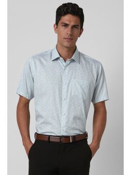 Van Heusen - Men Cotton Printed Collar Neck Regular Fit Blue Shirt