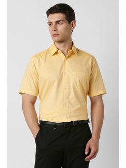 Van Heusen - Men Cotton Textured Collar Neck Regular Fit Yellow Shirt